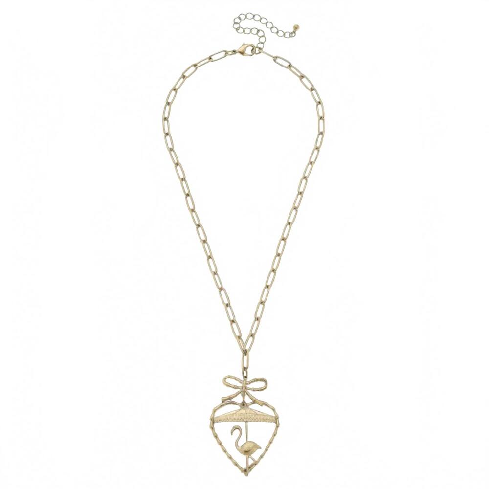 NEW CANVAS STYLE women's flamingo and bamboo heart pendant necklace in gold